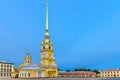 Watercolor drawing of Saints Peter and Paul Cathedral Orthodox church with golden spire Royalty Free Stock Photo