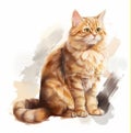 watercolor drawing of a sitting red cat Royalty Free Stock Photo