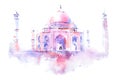 Watercolor drawing of Taj Mahal in Agra, India