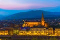 Watercolor drawing of Top aerial evening view of Florence city with Basilica di Santa Croce Royalty Free Stock Photo