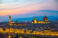 Watercolor drawing of Top aerial panoramic evening view of Florence city with Duomo Cattedrale Royalty Free Stock Photo