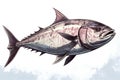 Watercolor drawing of a tuna fish on a white background, illustration Royalty Free Stock Photo