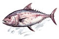 Watercolor drawing of a tuna fish on a white background, Royalty Free Stock Photo