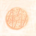 Watercolor drawing of a vanilla-colored donut on a vanilla background. Beautiful gentle pastel illustration.