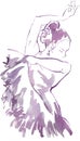 Watercolor drawing of a woman dancing Flamenko in purple dress. Royalty Free Stock Photo