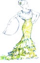 Watercolor drawing of a woman dancing Flamenko in Yellow dress. Royalty Free Stock Photo