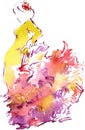 Watercolor drawing of a woman dancing Flamenko in Yellow dress