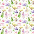 Watercolor drawings natural cosmetics, seamless pattern, organic