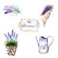 Watercolor drawings in Provence style. set: bouquet, jug, vase, lavender