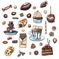 watercolor drawings, a set of chocolate sweets Royalty Free Stock Photo