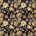 Watercolor drawn gold floral pattern. Seamless natural texture with blossom cherry tree branches. Hand drawn japanese flowers on Royalty Free Stock Photo