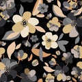 Watercolor drawn gold and grey floral pattern. Seamless natural texture with blossom cherry tree branches. Hand drawn japanese Royalty Free Stock Photo