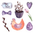 Watercolor drawn set with elements of happy easter, spring Royalty Free Stock Photo