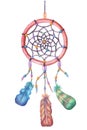 Watercolor dream catcher. Hand drawn illustration.