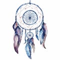 Watercolor dreamcatcher with feathers. Hand drawn illustration