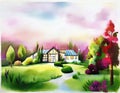 Watercolor of Dreamy landscape of a designer