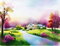 Watercolor of Dreamy landscape of a designer