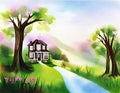 Watercolor of Dreamy landscape of a designer