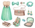 Watercolor dresses and accessories