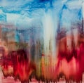 Watercolor drips. Abstract painting. Oil on canvas. Colorful Background texture. Blue and red color. close-up Fragment Royalty Free Stock Photo