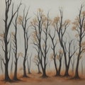 watercolor of dry trees in autumn fog background Royalty Free Stock Photo