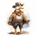 Watercolor Duck Cowboy Drawing - Detailed Character Design Concept Art Royalty Free Stock Photo