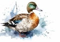 Watercolor duck illustration on white background