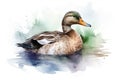 Watercolor duck illustration on white background