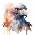 Watercolor eagle head, colorful painting. Realistic wild bird illustration. Created with Generative AI technology Royalty Free Stock Photo
