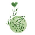 Watercolor Earth day love. Eco greenery clean planet illustration. Ecological icons and Logo design Royalty Free Stock Photo