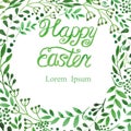 Watercolor Easter Background.Green Word,branches