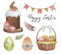 Watercolor Easter clipart, Easter cake isolated, Sweet Cake, Digital Easter eggs, Watercolor sweets set, Easter Basket of eggs