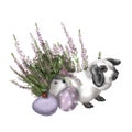 Watercolor Easter composition. rabbits, Easter eggs and flowers Royalty Free Stock Photo