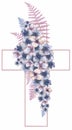 Watercolor Easter Cross Clipart, Hydrangea Flowers Frame Clip art, Blue and Violet Baptism Crosses, Religious illustration Wedding