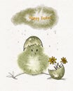 Watercolor Easter Cute Chick Card Illustration