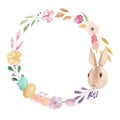 Watercolor Easter Eggs Bunny Pastel Spring Leaves Floral Garland Border Frame Royalty Free Stock Photo