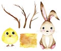 Watercolor easter isolated elements.