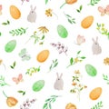 Watercolor Easter seamless pattern on white background. Hand drawn illustration. Royalty Free Stock Photo