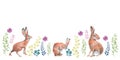 Watercolor easter set of spring Easter bunny rabbit Royalty Free Stock Photo