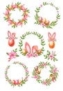 Watercolor Easter set of frames, bunny ears, eggs on a white background Royalty Free Stock Photo