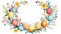 Watercolor Easter wreath with eggs and flowers. Hand drawn illustration Royalty Free Stock Photo