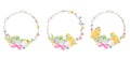 Watercolor Easter wreath Set, isolated on white background. Hand painted Round frame with pussy willow branch, spring Royalty Free Stock Photo