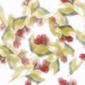 Botanical layered seamless fabric pattern with transparent blurred red rose flowers on a white background Watercolor effect Royalty Free Stock Photo