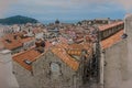 Watercolor effect of view of red rooftops and blue sea from Dubrovnik city wall, Dubrovnik, Croatia. View from above of old town Royalty Free Stock Photo