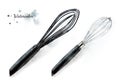 Watercolor egg beater. Hand drawn realistic illustration with set of two cream whipper. Shiny metal kitchen items