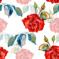 Watercolor Elegance seamless floral pattern. Beautiful flowers illustration texture with roses Royalty Free Stock Photo