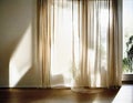 Watercolor of A elegant dressing table adorned with a curtain in a sunlit bedroom with leaf