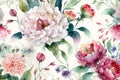 Watercolor elegant gentle boho asian floral pattern. Delicate eastern blossom flowers background. Generative AI