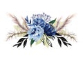 Watercolor elegant vintage navy indigo blue flower bouquet and leaves foliage hand painted Royalty Free Stock Photo