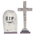 Watercolor elements isolated on white background, different gravestones, Halloween decorations. Royalty Free Stock Photo